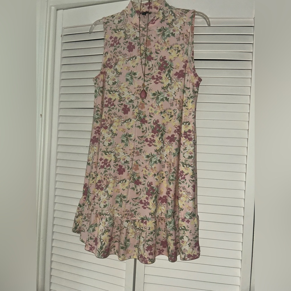Lily Rose Pink Floral Dress with Gold Necklace